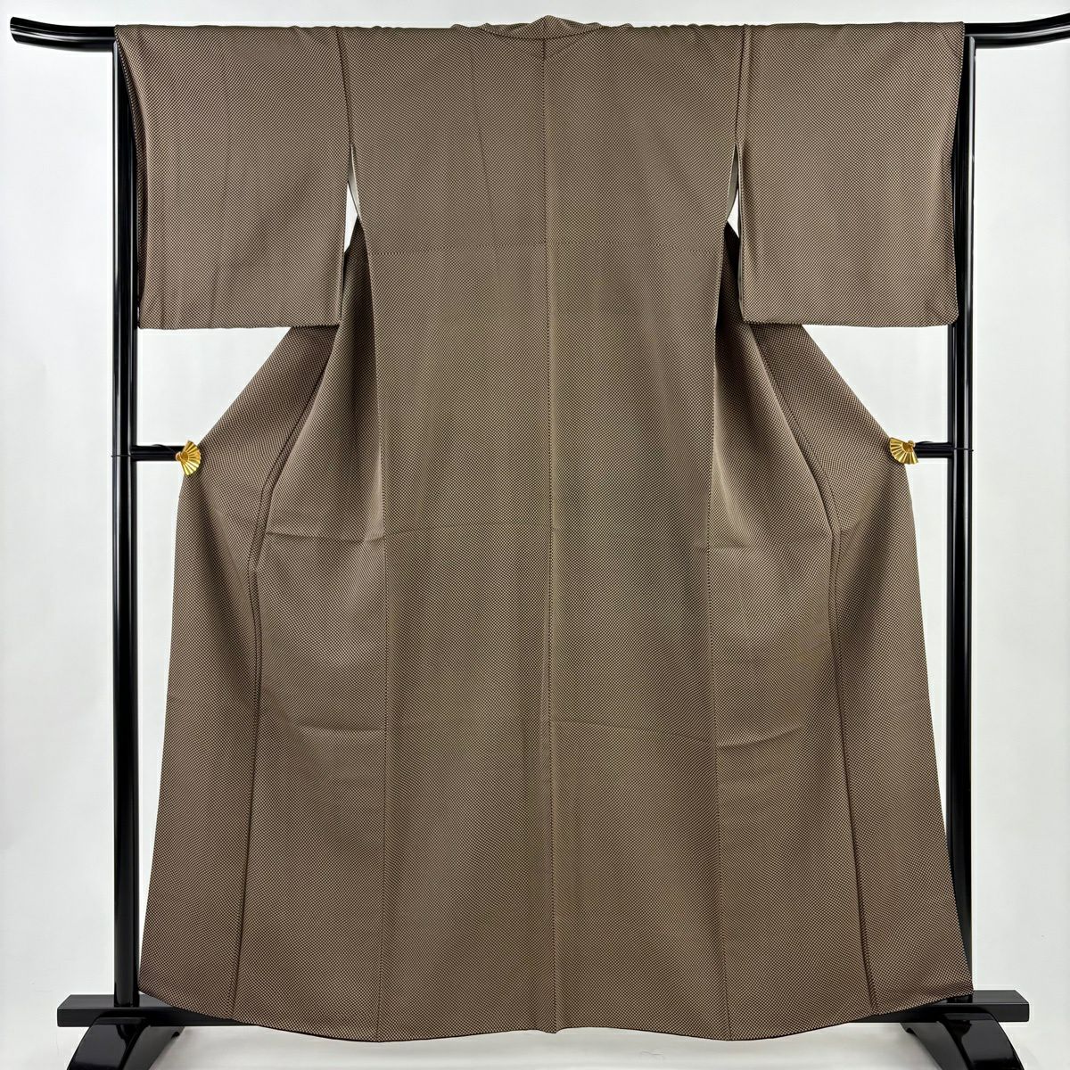 【美品】 小紋 身長160.5cm 袖長65.5cm M 雙層 幾何學圖案 焦茶 純蠶絲 秀品級