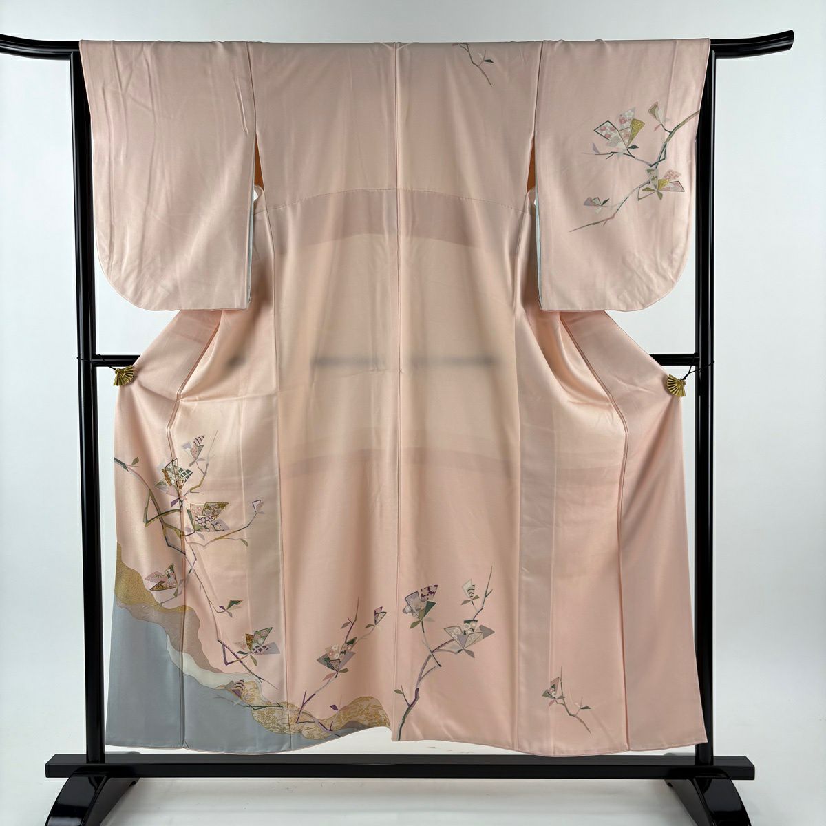 訪問服 身長154cm 袖長65.5cm M 雙層 枝花 霞 金絲 金銀彩 粉紅 純蠶絲 優品級