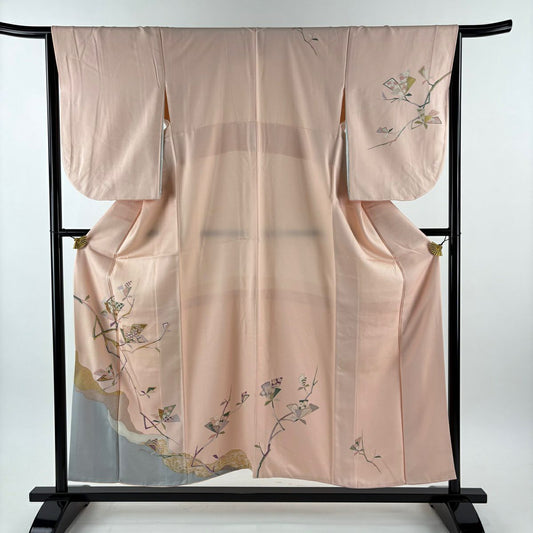 訪問服 身長154cm 袖長65.5cm M 雙層 枝花 霞 金絲 金銀彩 粉紅 純蠶絲 優品級