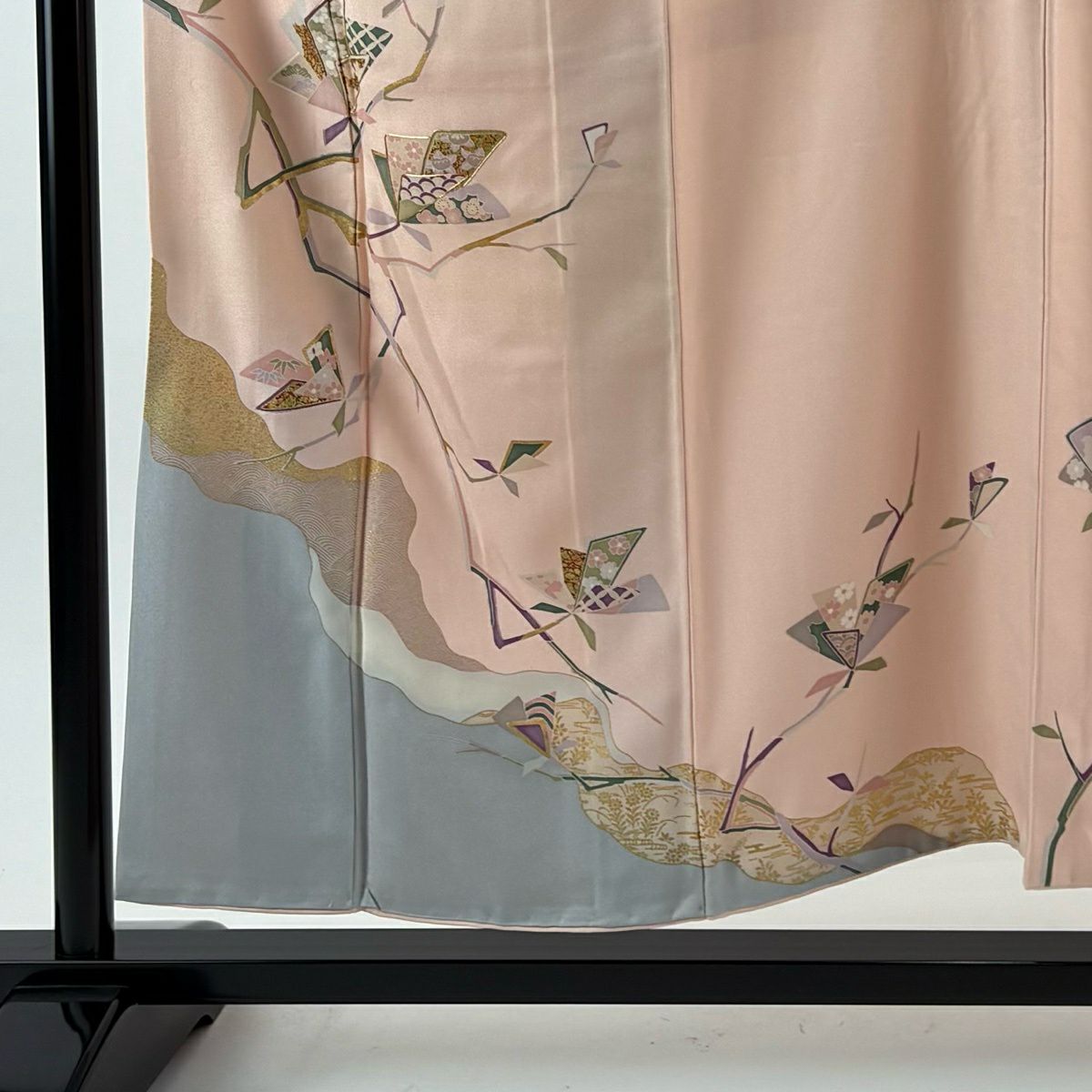 訪問服 身長154cm 袖長65.5cm M 雙層 枝花 霞 金絲 金銀彩 粉紅 純蠶絲 優品級