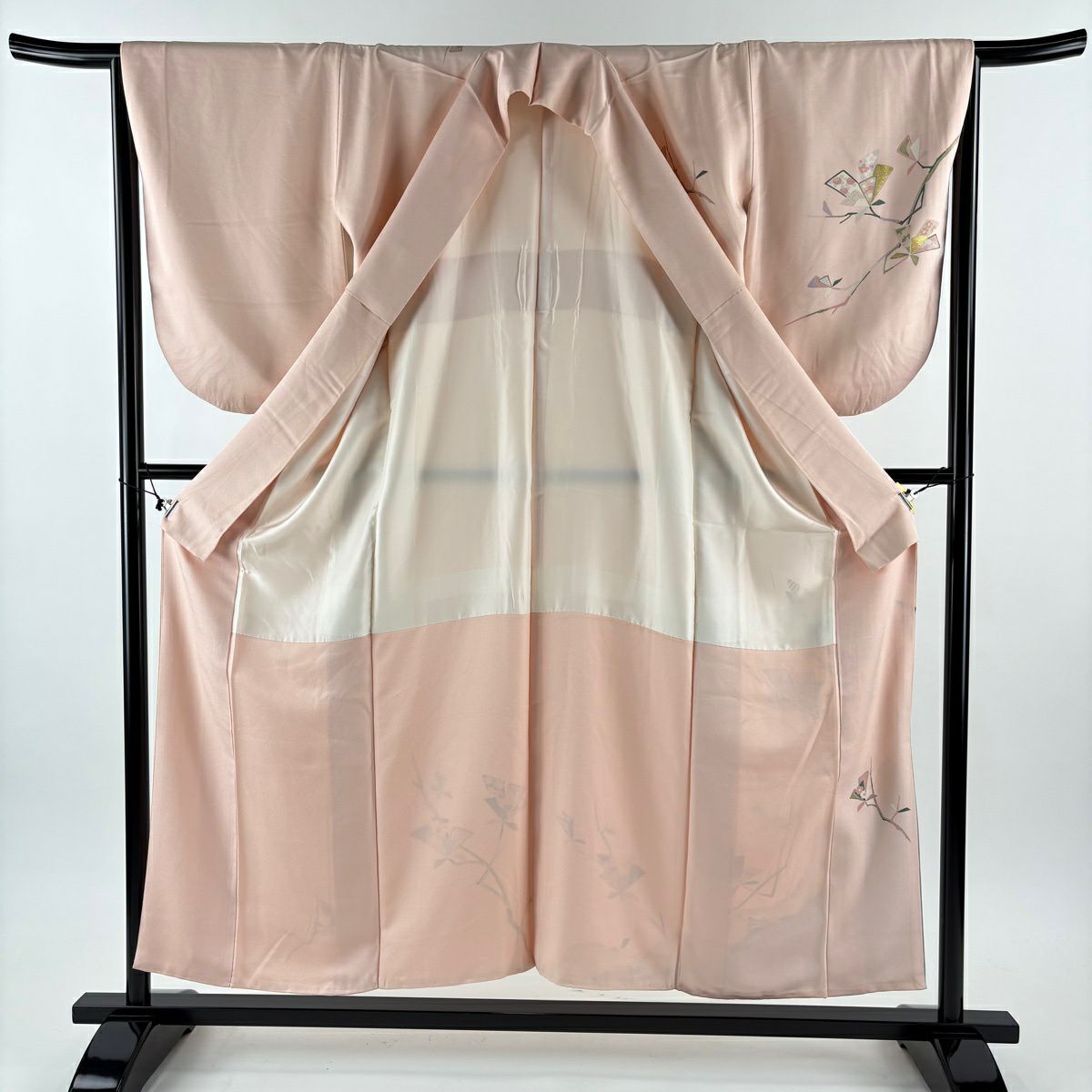 訪問服 身長154cm 袖長65.5cm M 雙層 枝花 霞 金絲 金銀彩 粉紅 純蠶絲 優品級