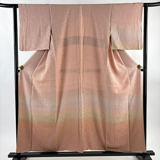 【美品】 付下 身長157cm 袖長61.5cm S 雙層 地紋 漸層 粉紅 純蠶絲 優品級