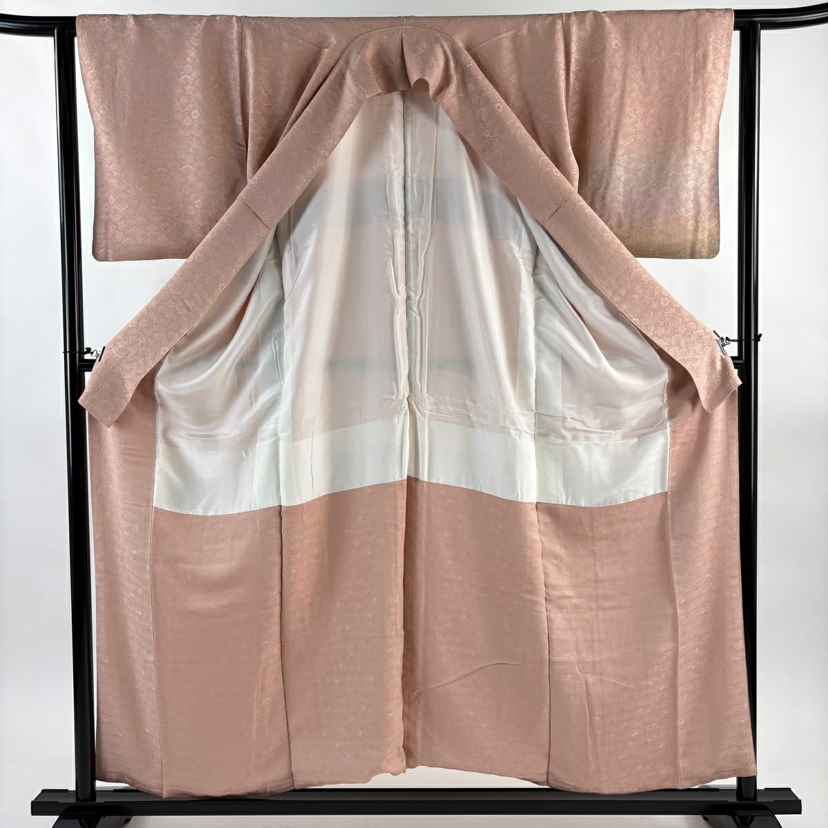 【美品】 付下 身長157cm 袖長61.5cm S 雙層 地紋 漸層 粉紅 純蠶絲 優品級