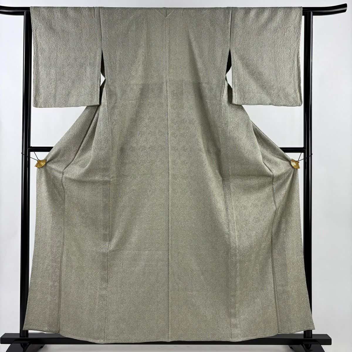 【美品】 小紋 身長160cm 袖長62.5cm S 單層 大和 幾何圖案 絞染 灰綠 純蠶絲 優品級