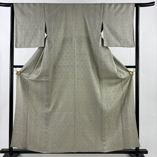 【美品】 小紋 身長160cm 袖長62.5cm S 單層 大和 幾何圖案 絞染 灰綠 純蠶絲 優品級