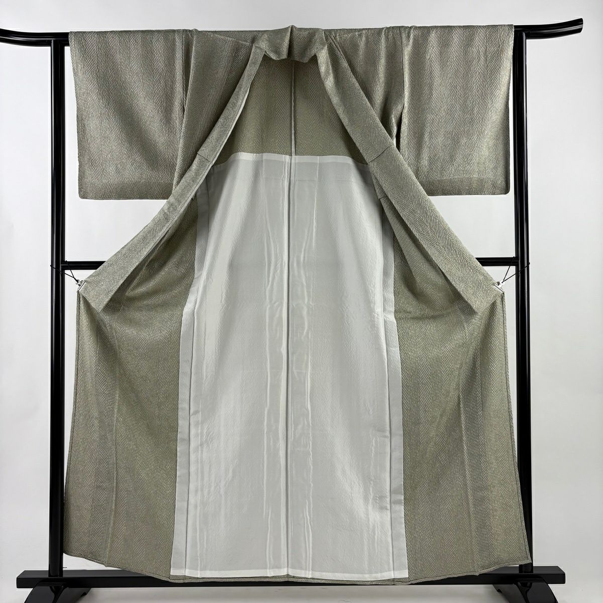 【美品】 小紋 身長160cm 袖長62.5cm S 單層 大和 幾何圖案 絞染 灰綠 純蠶絲 優品級