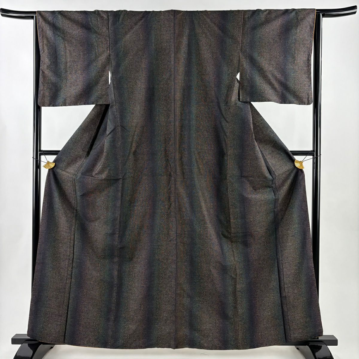 【美品】 紬織 身長162cm 袖長65cm M 雙層 幾何學圖案 茶紫 純蠶絲 優品級