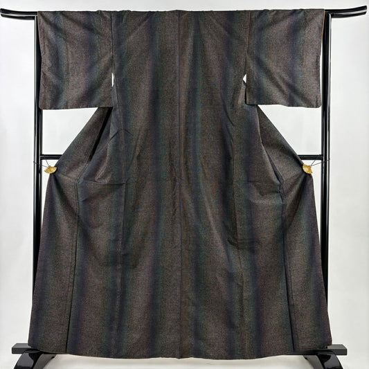 【美品】 紬織 身長162cm 袖長65cm M 雙層 幾何學圖案 茶紫 純蠶絲 優品級