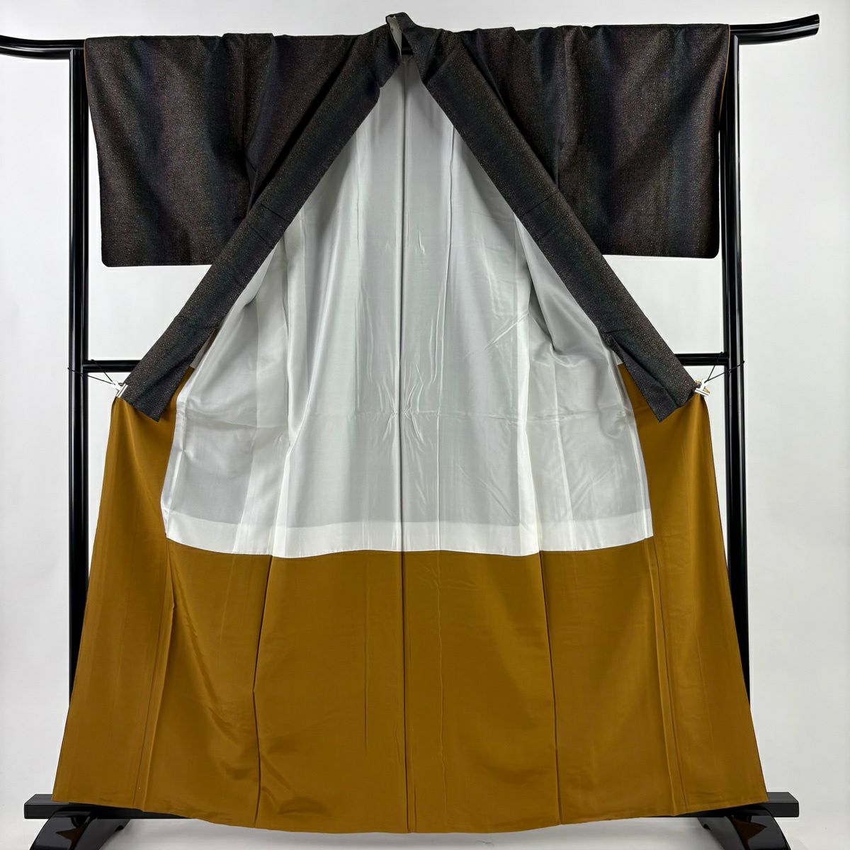 【美品】 紬織 身長162cm 袖長65cm M 雙層 幾何學圖案 茶紫 純蠶絲 優品級