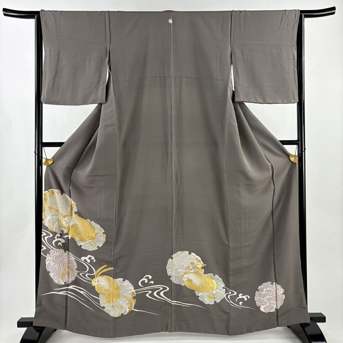 色留袖禮服 身長164cm 袖長64cm M 雙層 兔子 雪輪 金絲 金銀彩 灰茶 純蠶絲 秀品級 一個紋