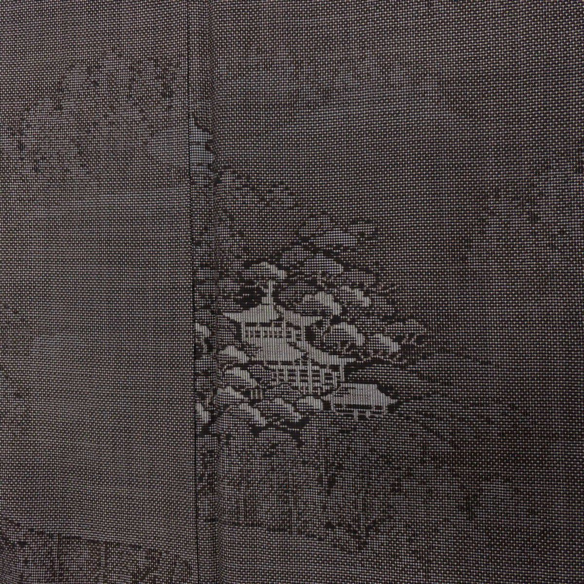 【美品】 大島紬織 身長165.5cm 袖長64cm M 雙層 純泥染 證書附帶 建築 樹木 焦茶 純蠶絲 優品級
