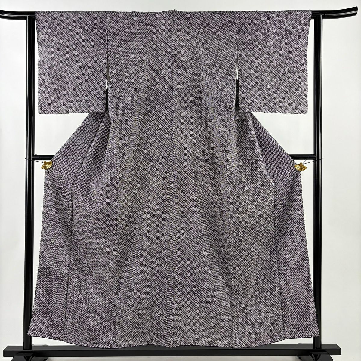 【美品】 小紋 身長155cm 袖長62cm S 雙層 幾何學圖案 深紫 純蠶絲 優品級