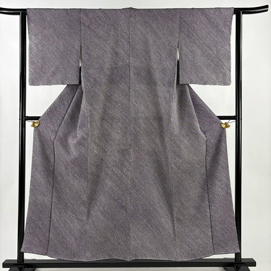 【美品】 小紋 身長155cm 袖長62cm S 雙層 幾何學圖案 深紫 純蠶絲 優品級