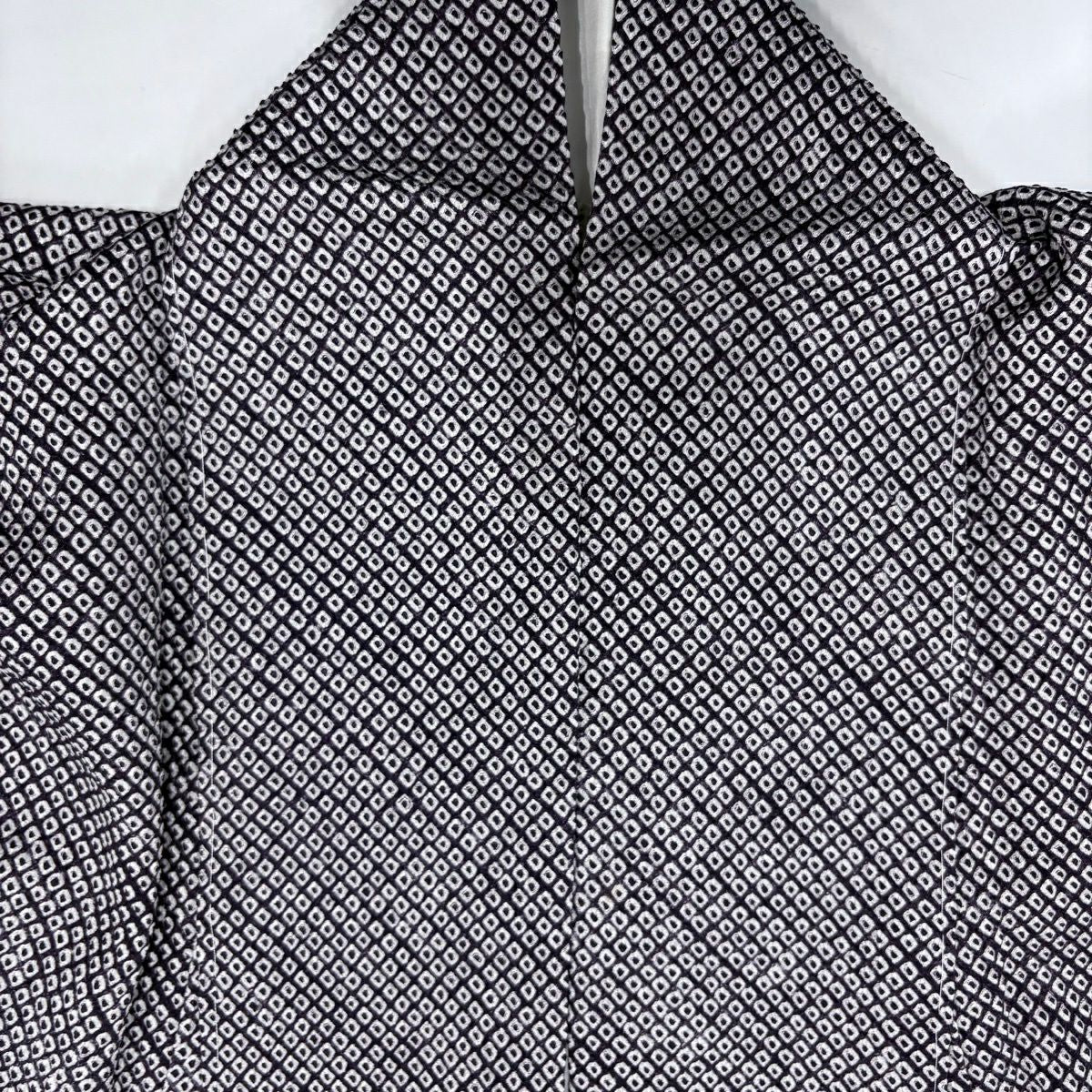 【美品】 小紋 身長155cm 袖長62cm S 雙層 幾何學圖案 深紫 純蠶絲 優品級