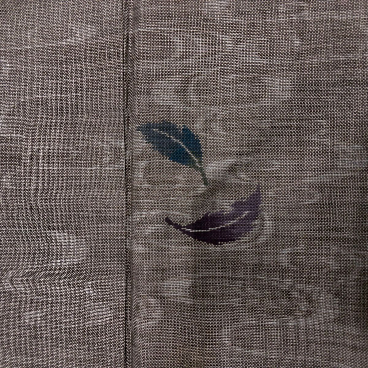 【美品】 紬織 身長158.5cm 袖長67cm M 雙層 葉 流水 焦茶 純蠶絲 秀品級