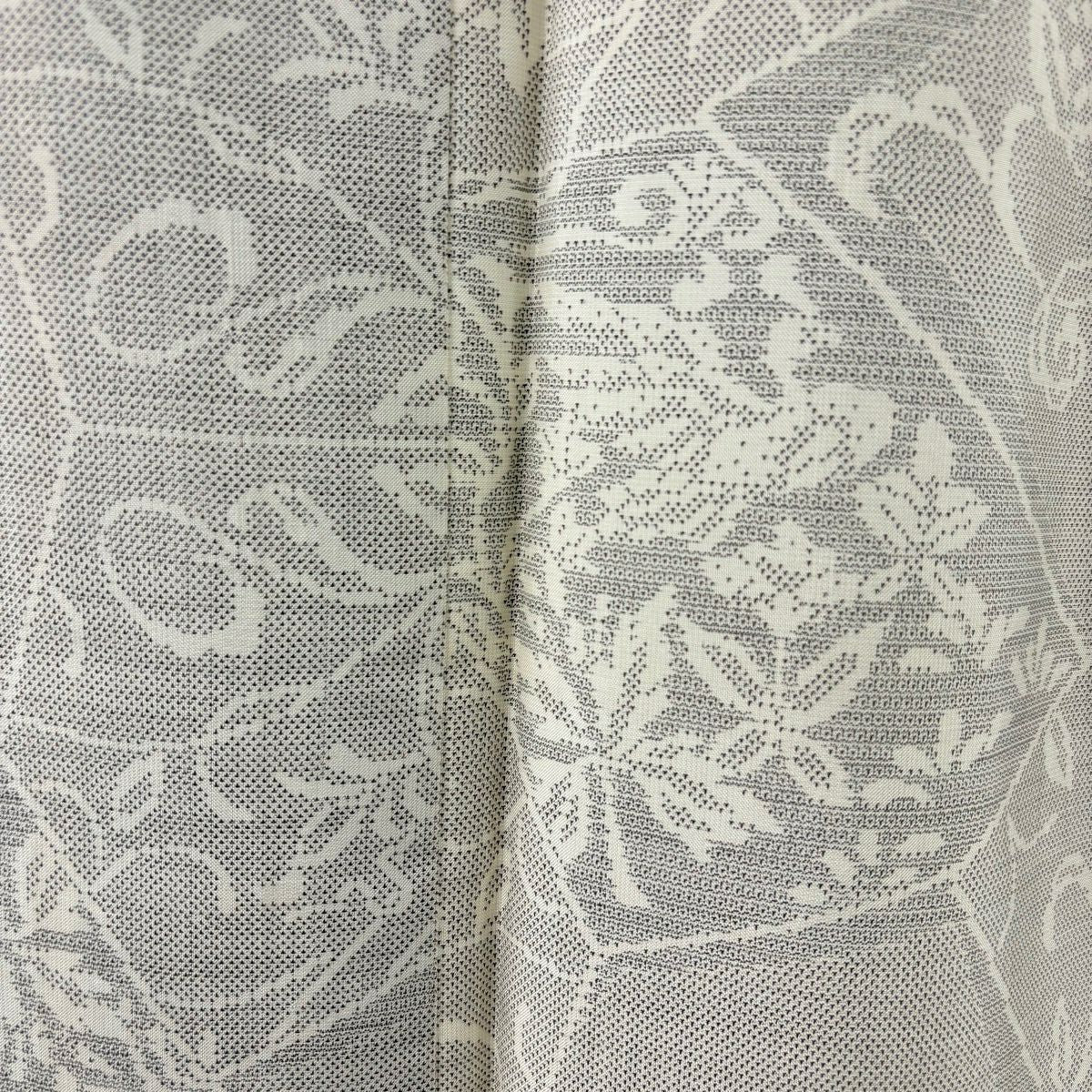 【美品】 紬織 身長161cm 袖長63cm S 雙層 花唐草紋 鳥 灰 純蠶絲 秀品級