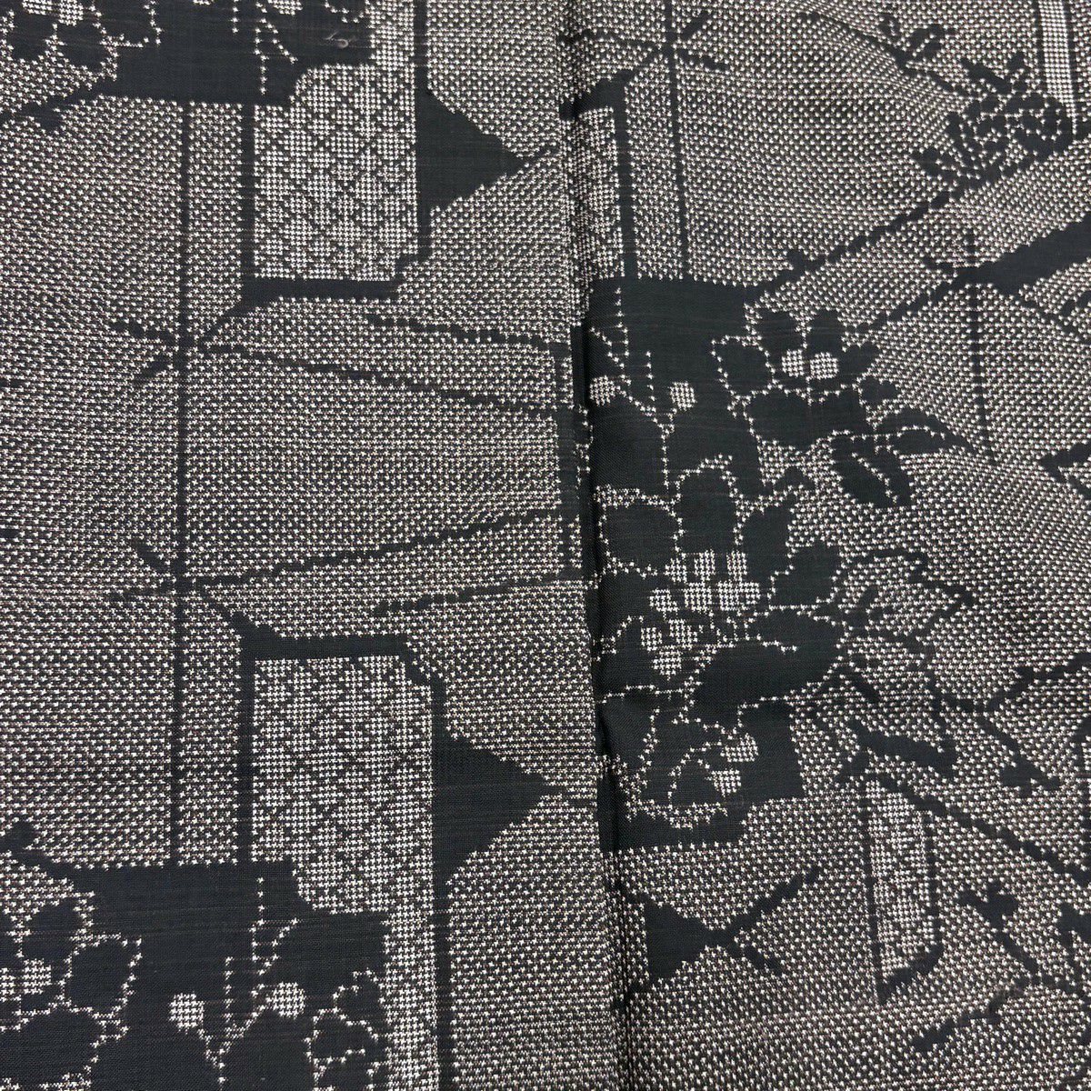 【美品】 紬織 身長165cm 袖長66cm M 雙層 短冊 草花紋紋 焦茶 純蠶絲 秀品級