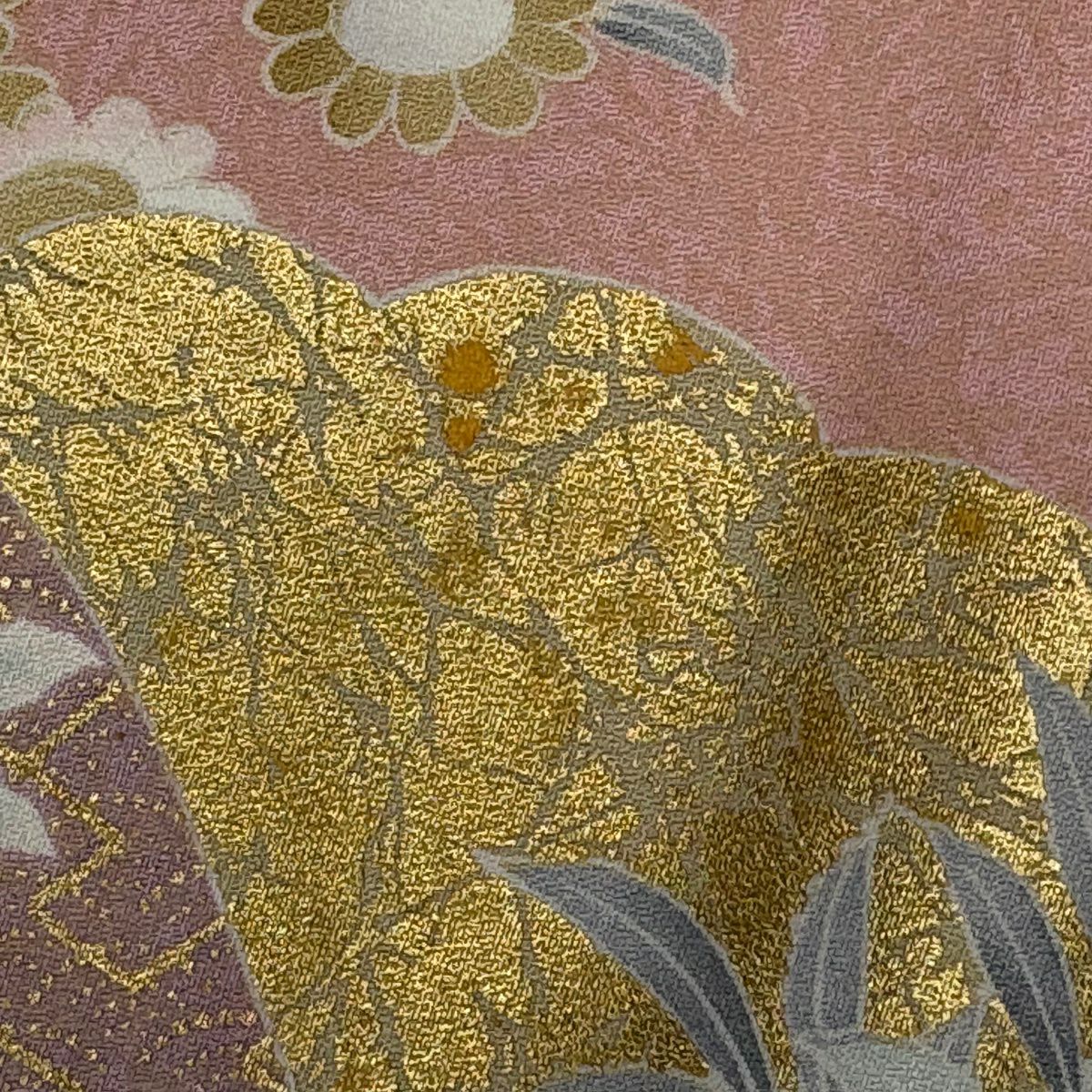 訪問服 身長163.5cm 袖長64cm M 雙層 草花紋紋 道長取 金彩裝飾 漸層 鮭粉色 純蠶絲 優品級