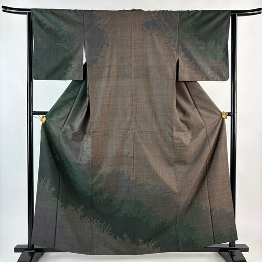 訪問服 身長159.5cm 袖長63.5cm S 雙層 草花紋紋 褐色 純蠶絲 優品級