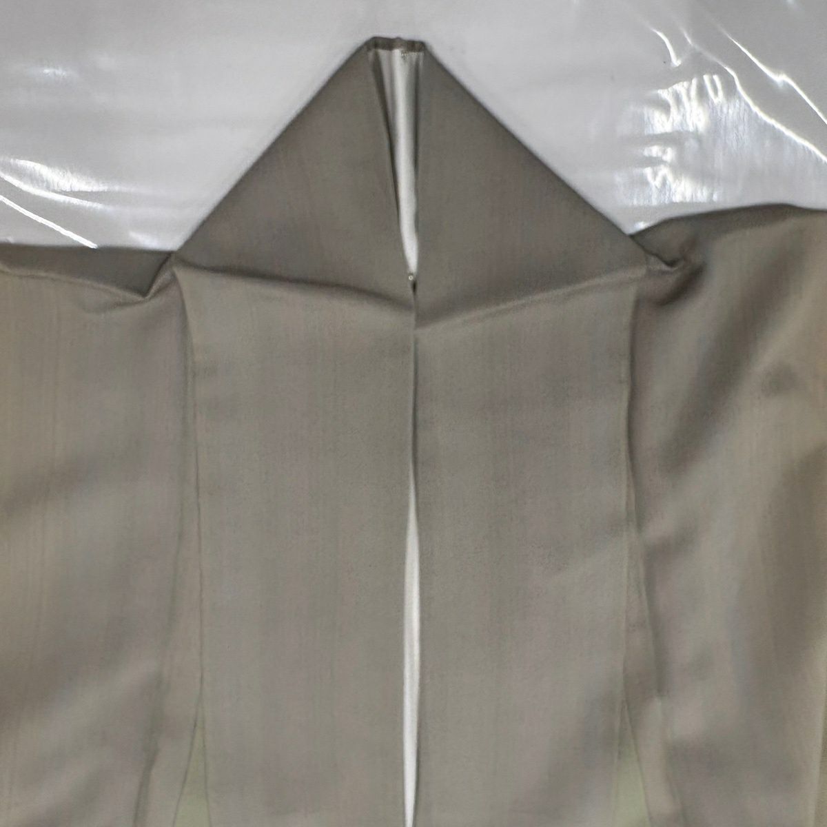 【美品】 小紋 身長157.5cm 袖長64cm M 雙層 縱條 逐漸變色 灰綠 純蠶絲 優品級