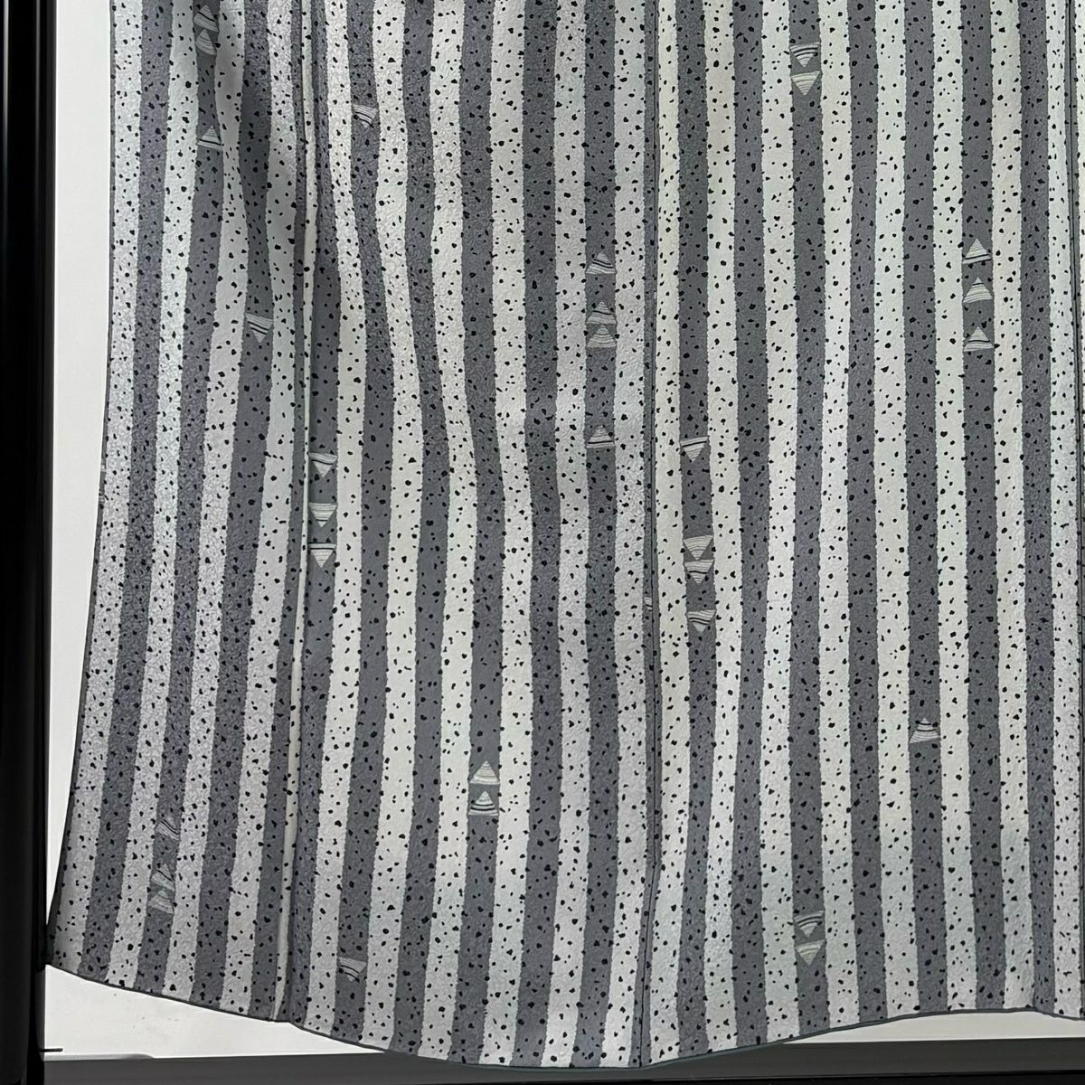 【美品】 小紋 身長153.5cm 袖長63.5cm S 雙層 縞 幾何圖案 灰白 純蠶絲 秀品級