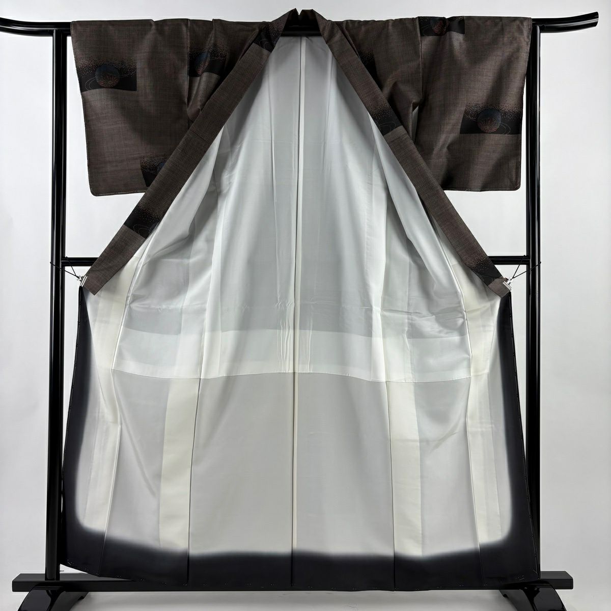 【美品】 紬織 身長159cm 袖長63.5cm S 雙層 巴齊領 手鞠 焦茶 純蠶絲 優品級