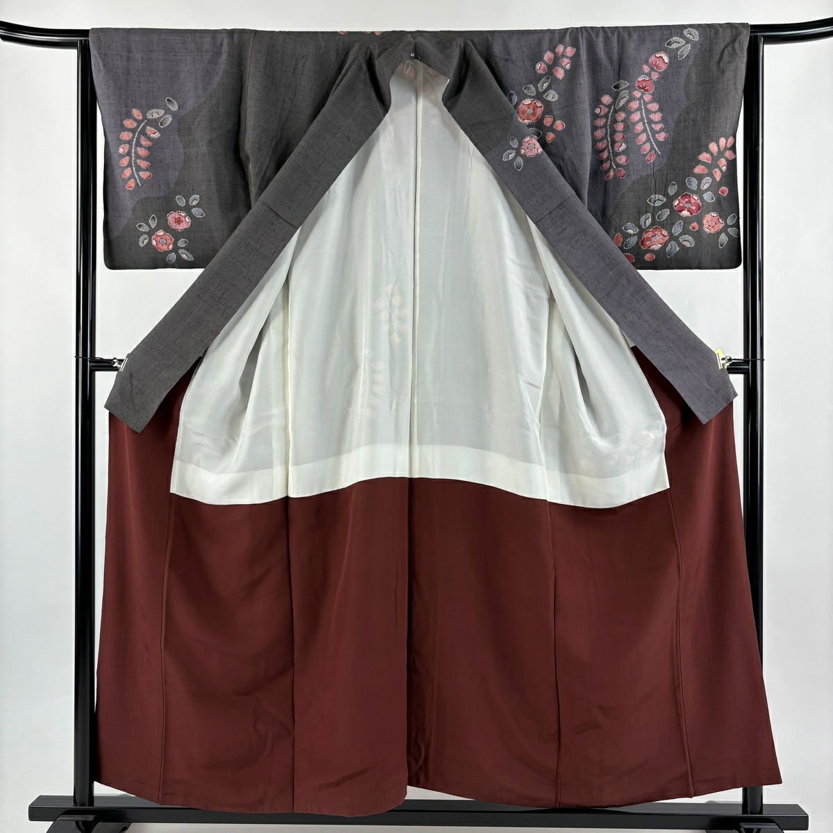 【美品】訪問服 身長155cm 袖長64cm M 雙層 紬織織 辻花染 絞染 灰紫 純蠶絲 秀品級