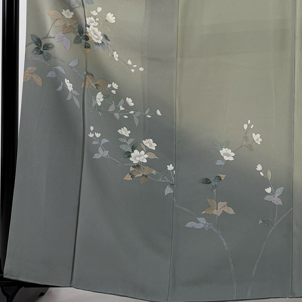 訪問服 身長164cm 袖長64cm M 雙層 落款有 枝花 染分 灰綠 純蠶絲 優品級