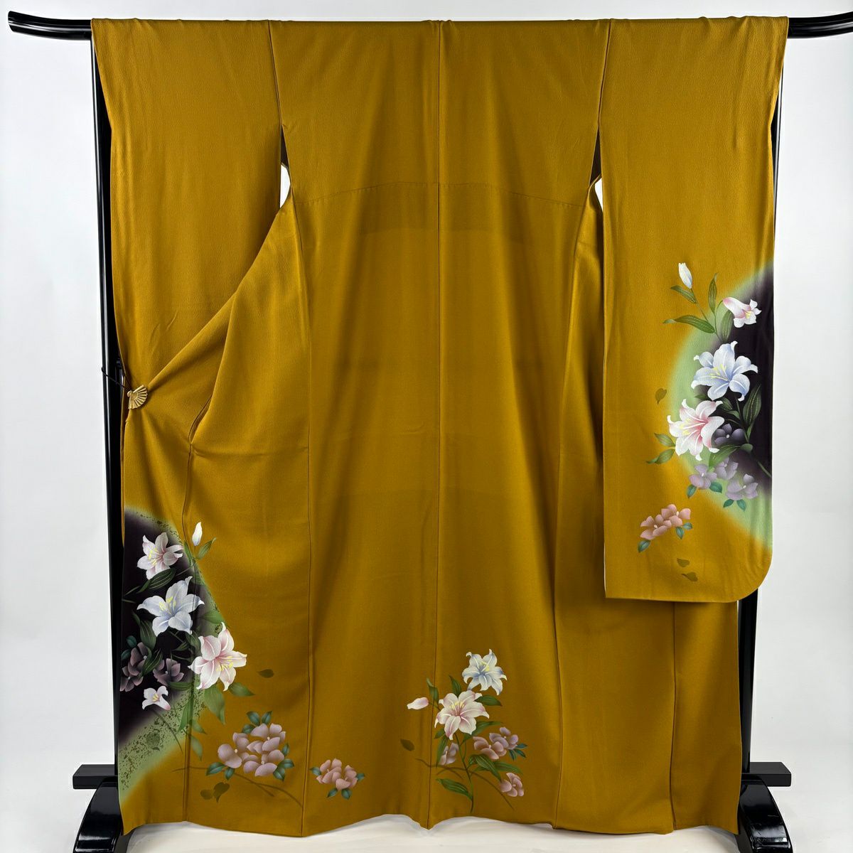 振袖禮服 身長170cm 袖長67.5cm L 雙層 草花紋紋 金彩裝飾 漸層 山吹茶 純蠶絲 秀品級