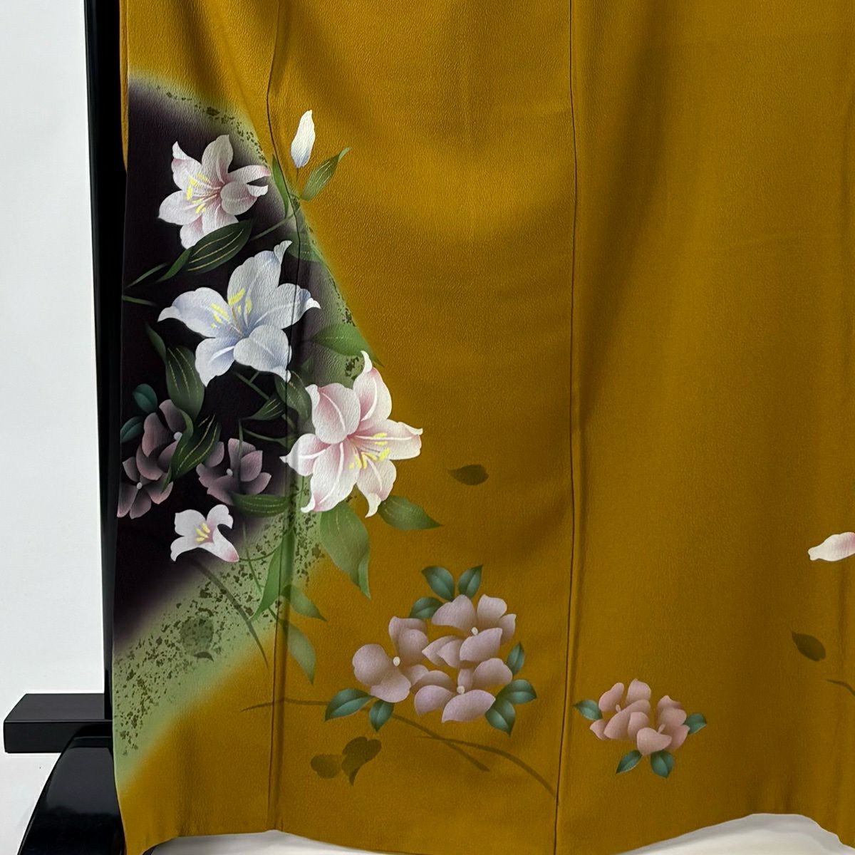 振袖禮服 身長170cm 袖長67.5cm L 雙層 草花紋紋 金彩裝飾 漸層 山吹茶 純蠶絲 秀品級