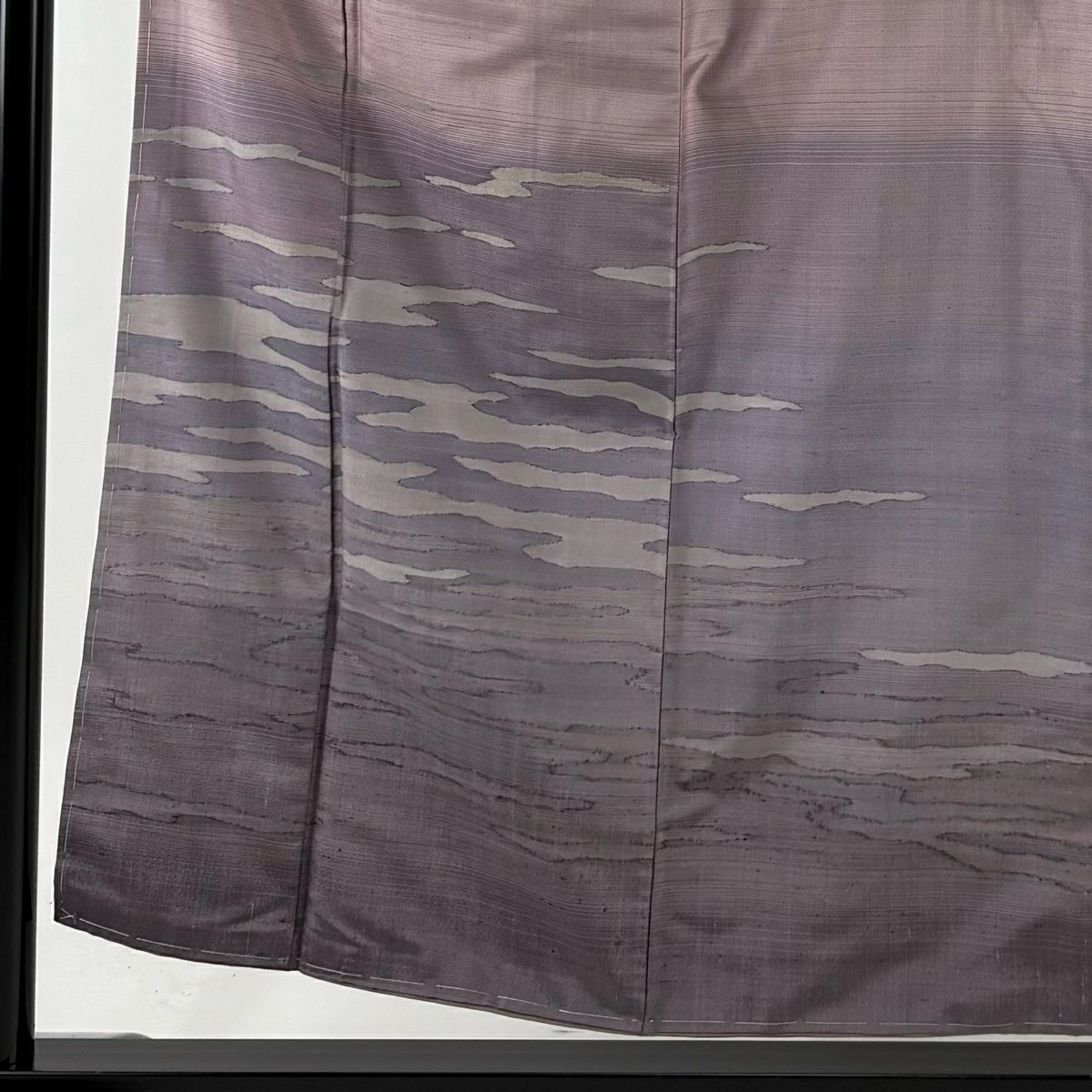 【美品】 付下 身長154.5cm 袖長60.5cm S 雙層 紬織織 漢方草木染 霞 漸層 淡紫 純蠶絲 優品級