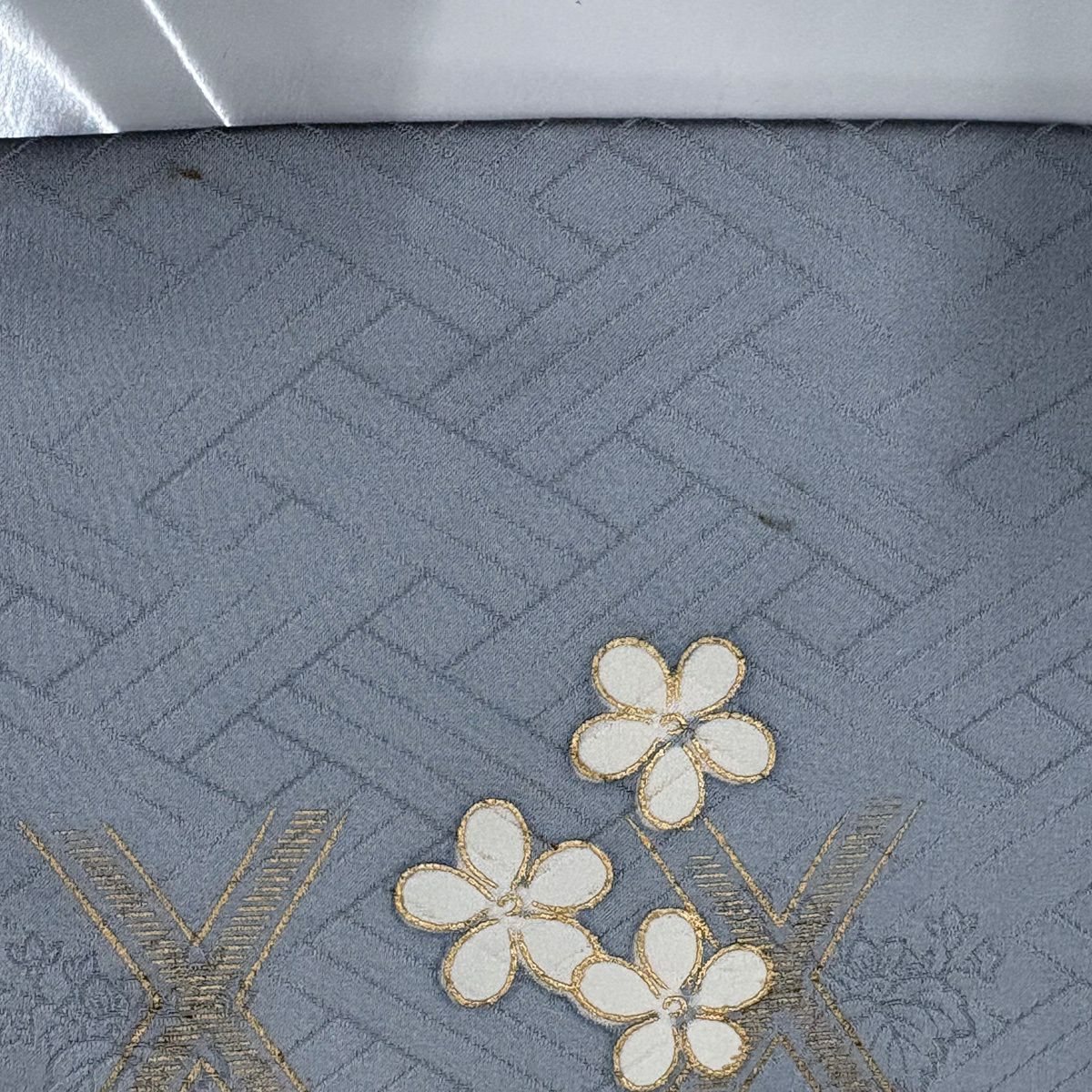 振袖禮服 身長170.5cm 袖長66.5cm M 雙層 花車 籠目 金絲 金銀彩 青灰 純蠶絲 秀品級