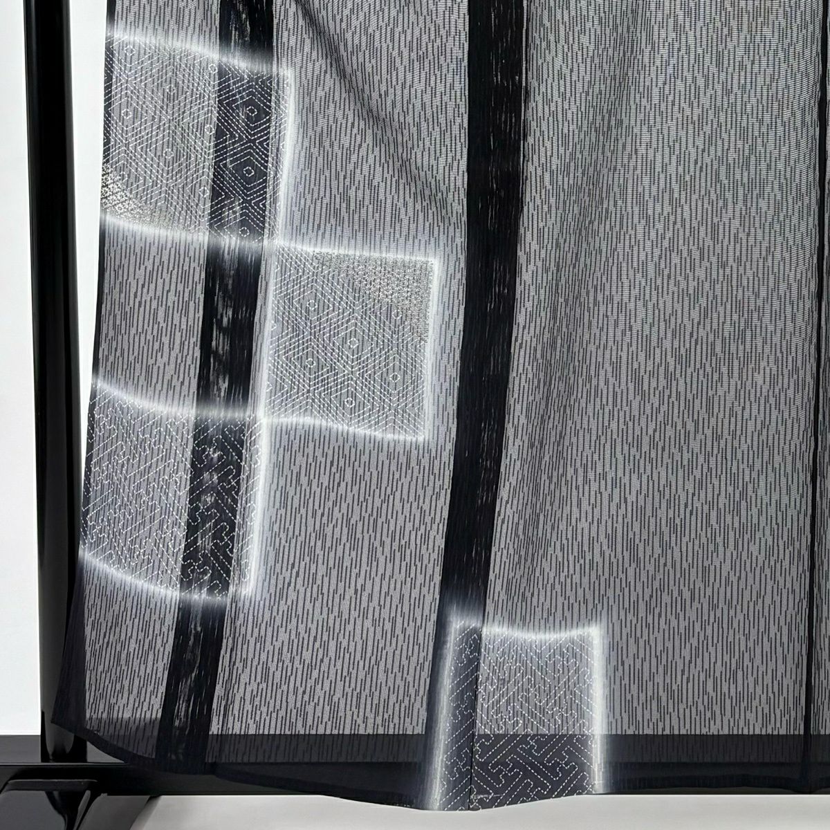 付下 身長158cm 袖長63cm S 薄物 紗 入子菱 紗綾形 金銀彩 漸層 黑 純蠶絲 優品級