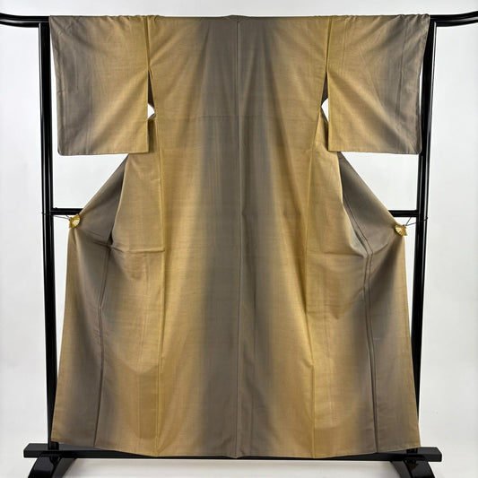 【美品】 紬織 身長159cm 袖長63cm S 雙層 縦ぼかし 淡黃土色 純蠶絲 優品級