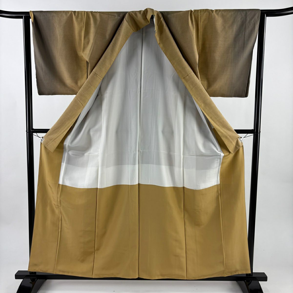 【美品】 紬織 身長159cm 袖長63cm S 雙層 縦ぼかし 淡黃土色 純蠶絲 優品級