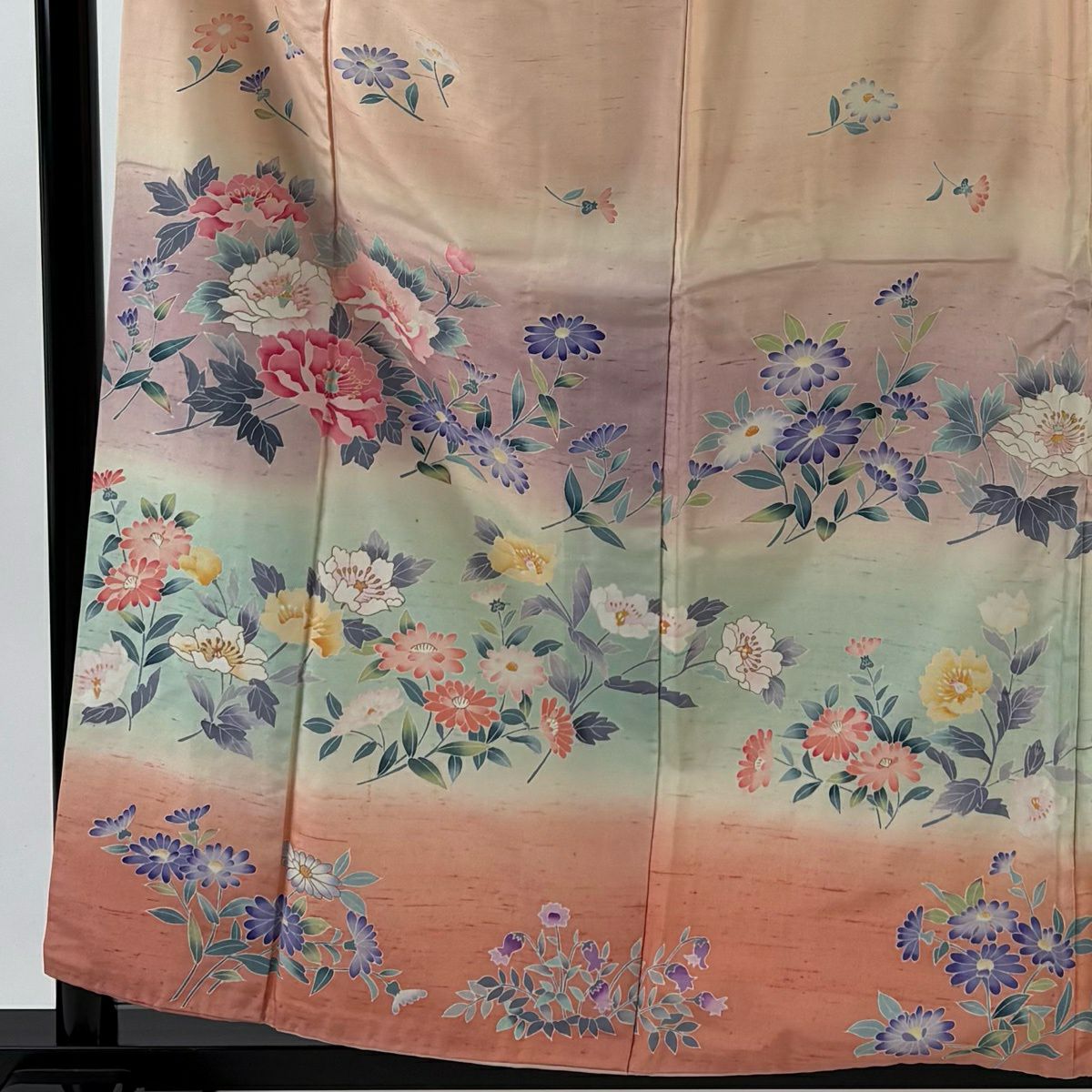 訪問服 身長158.5cm 袖長63cm S 雙層 紬織織 落款あり 草花紋紋 漸層 金彩裝飾 淡粉紅 純蠶絲 優品級