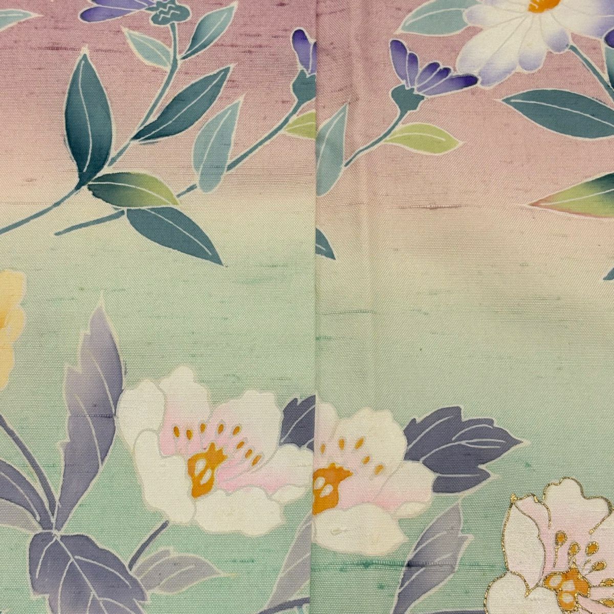 訪問服 身長158.5cm 袖長63cm S 雙層 紬織織 落款あり 草花紋紋 漸層 金彩裝飾 淡粉紅 純蠶絲 優品級