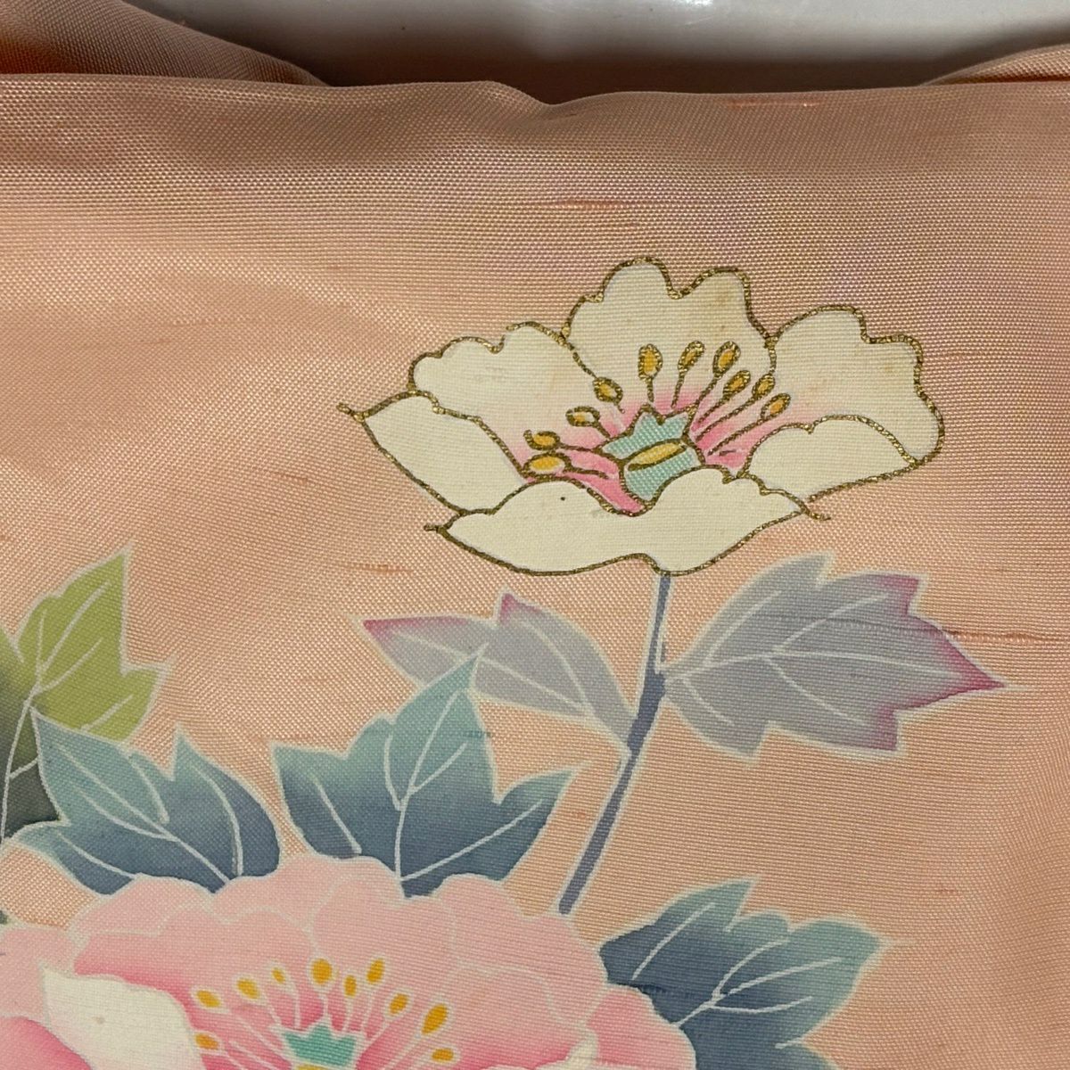 訪問服 身長158.5cm 袖長63cm S 雙層 紬織織 落款あり 草花紋紋 漸層 金彩裝飾 淡粉紅 純蠶絲 優品級