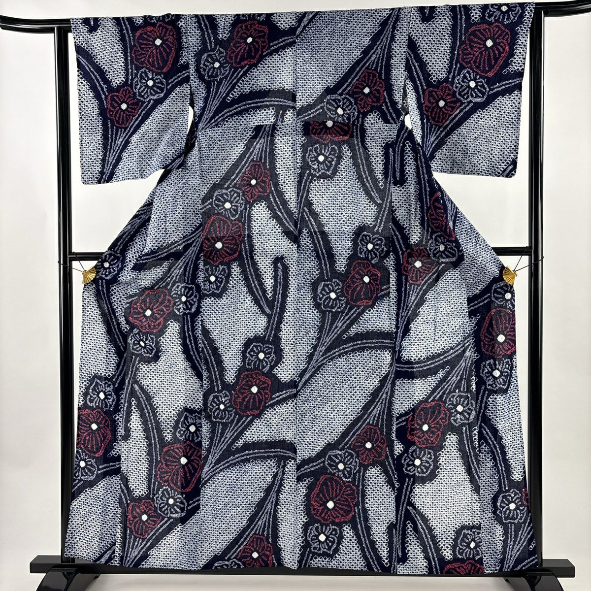 【美品】 浴衣 身長158cm 袖長62cm S 絞染浴衣 草花紋 純棉 名品級