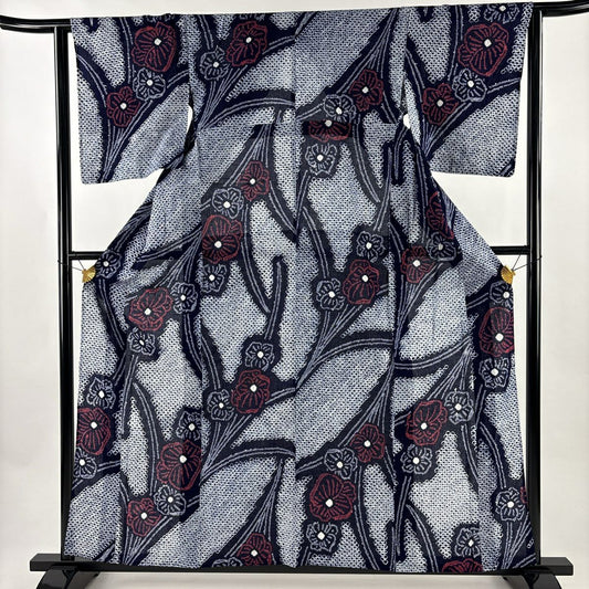 【美品】 浴衣 身長158cm 袖長62cm S 絞染浴衣 草花紋 純棉 名品級