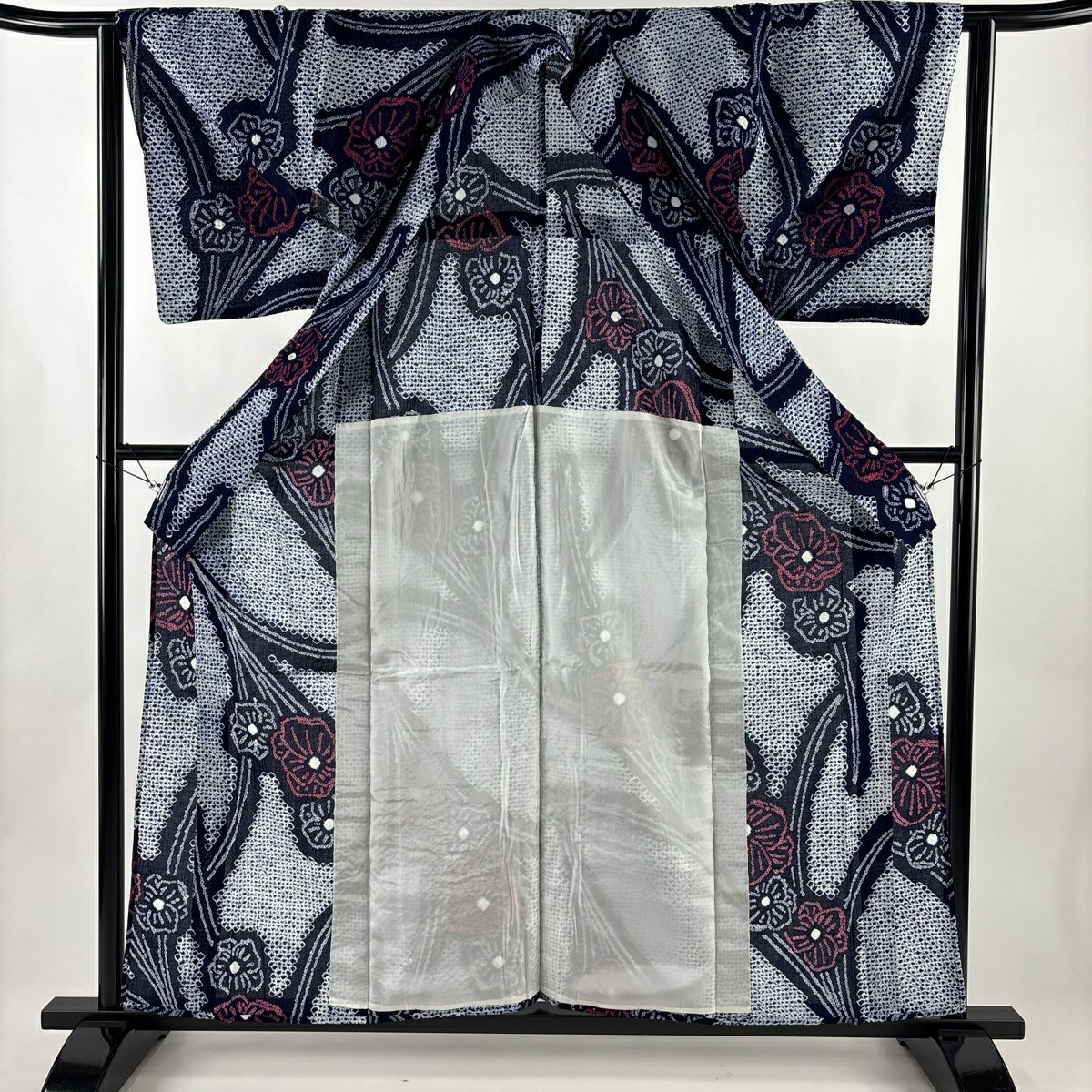 【美品】 浴衣 身長158cm 袖長62cm S 絞染浴衣 草花紋 純棉 名品級