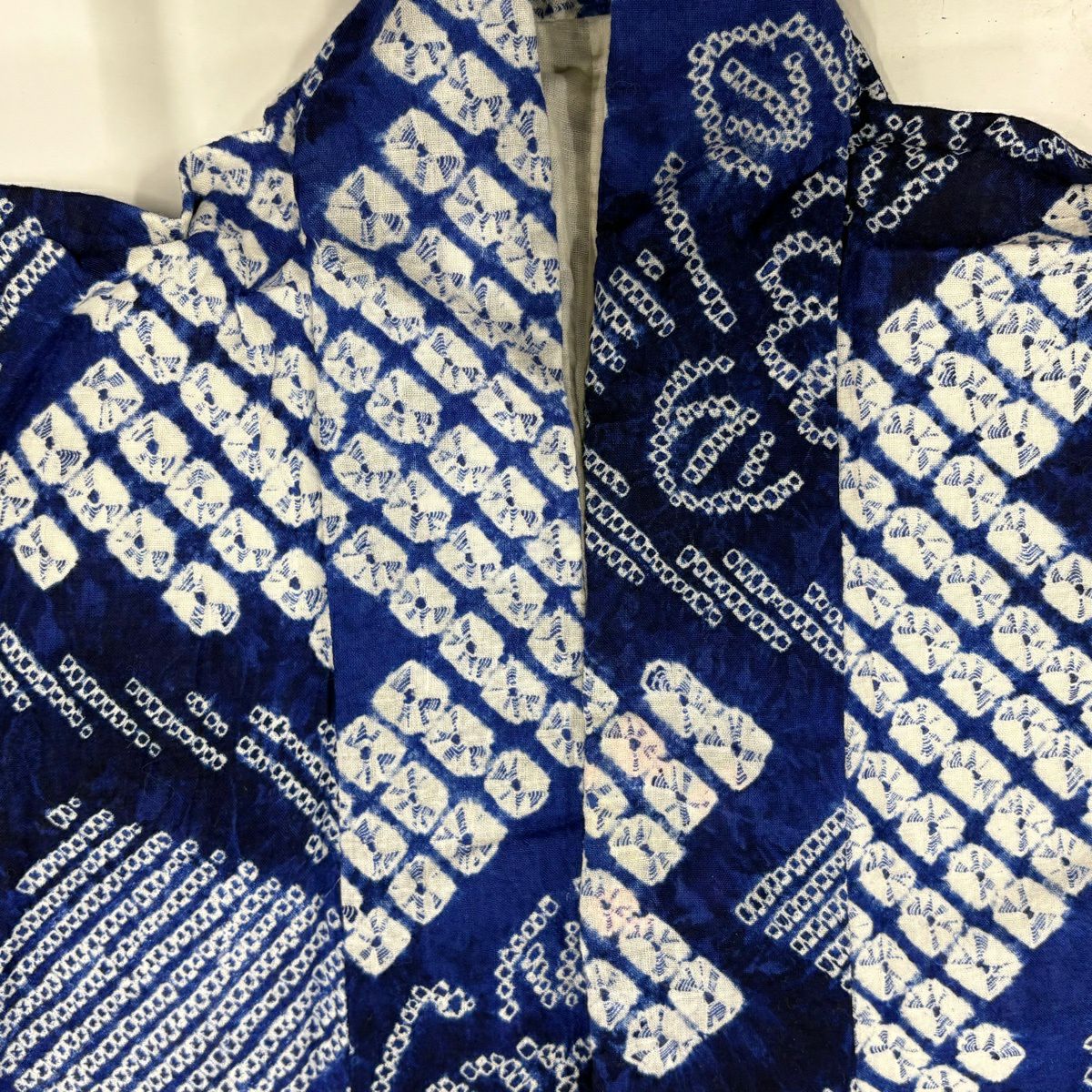 【美品】 浴衣 身長148cm 袖長62cm S 絞染浴衣 草花紋紋 流水 深藍 純棉 名品級
