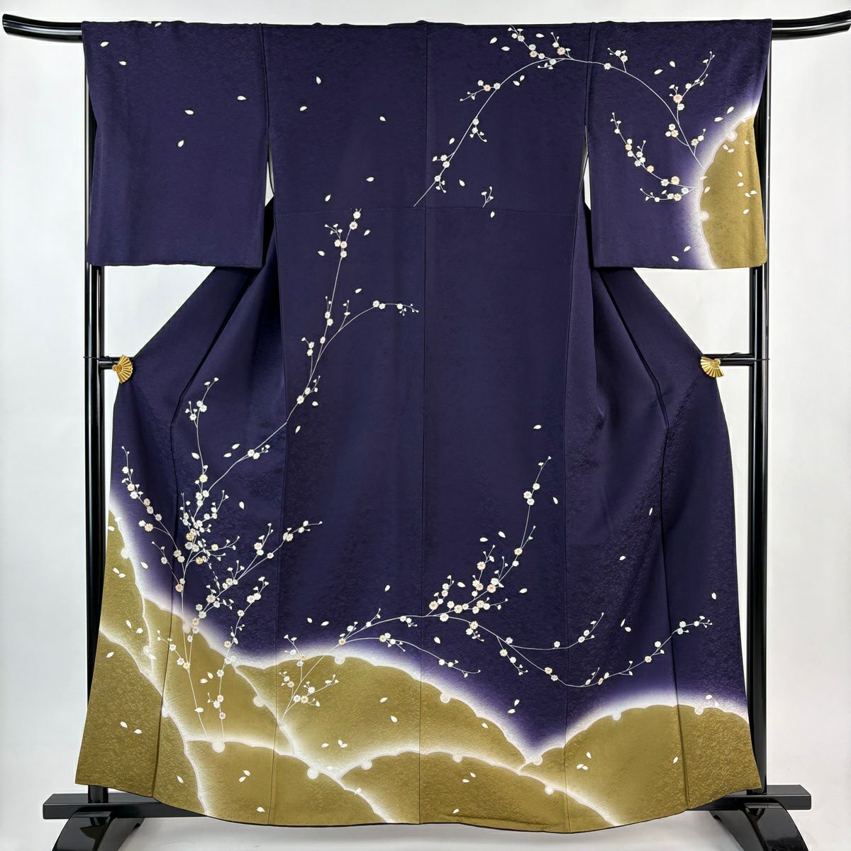 訪問服 身長160cm 袖長67cm M 雙層 枝花 雪輪 金絲 金銀彩 紫 純蠶絲 名品級