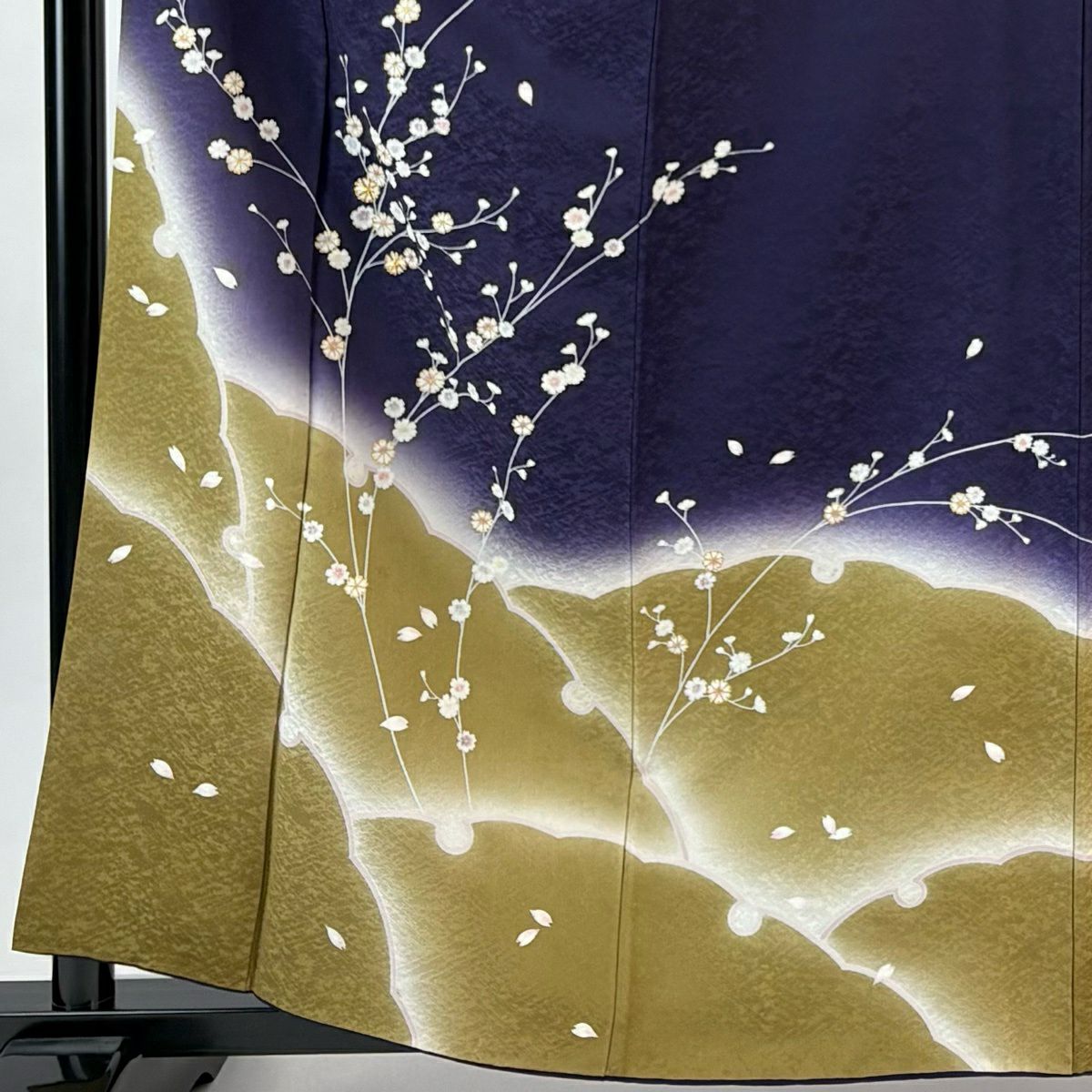 訪問服 身長160cm 袖長67cm M 雙層 枝花 雪輪 金絲 金銀彩 紫 純蠶絲 名品級