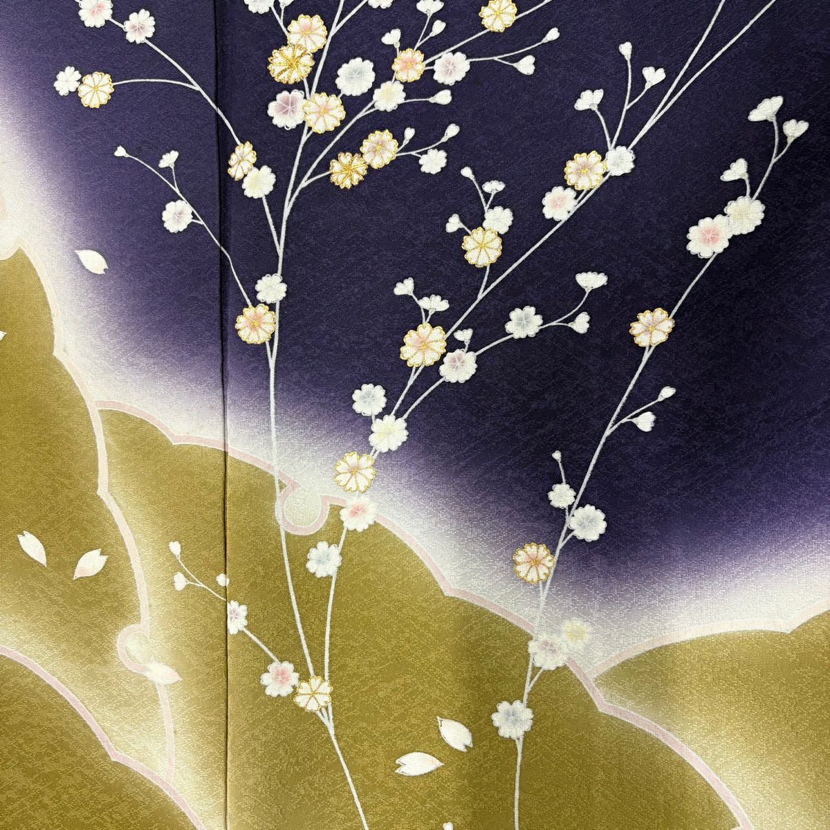 訪問服 身長160cm 袖長67cm M 雙層 枝花 雪輪 金絲 金銀彩 紫 純蠶絲 名品級