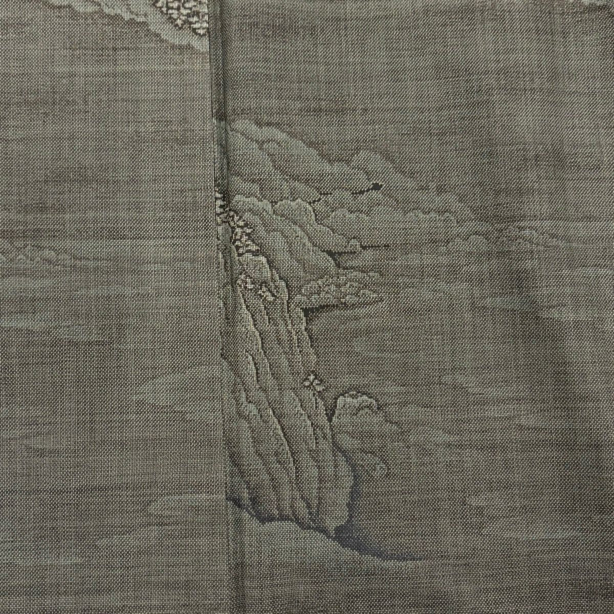 【美品】 大島紬織 身長167cm 袖長68cm L 雙層 純泥染 證書在側 岩 樹木 墨 黑 純蠶絲 名品級