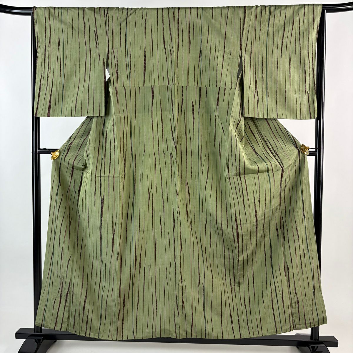 【美品】小紋 身長158cm 袖長66cm M 雙層 大島紬織 大和 幾何學圖案 絞染 蓬色 純蠶絲 名品級