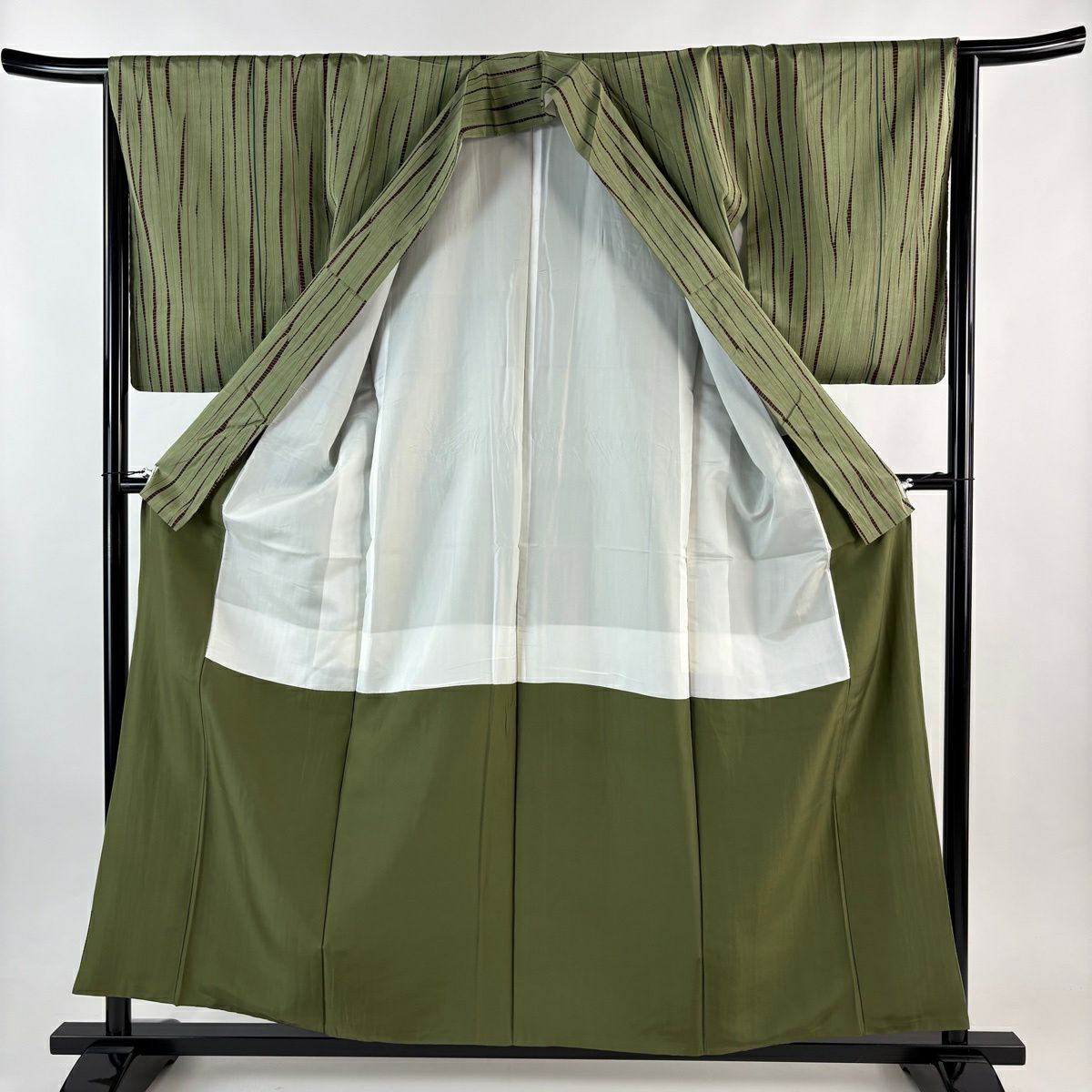 【美品】小紋 身長158cm 袖長66cm M 雙層 大島紬織 大和 幾何學圖案 絞染 蓬色 純蠶絲 名品級