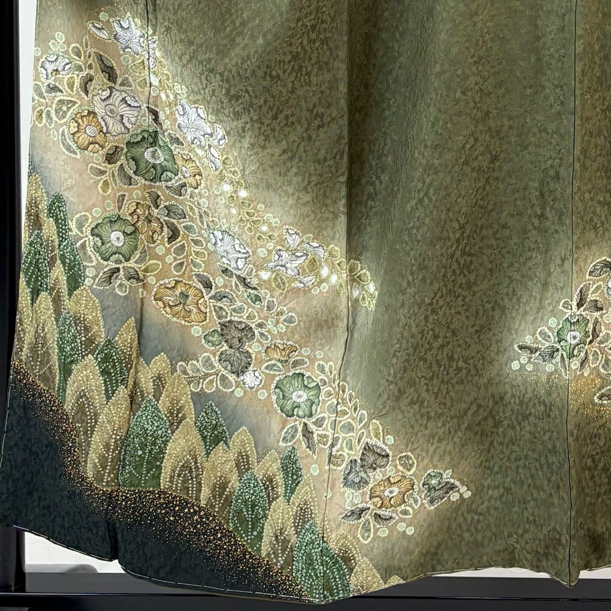【美品】 付下 身長154cm 袖長65cm M 雙層 辻花染 樹木 茶綠 純蠶絲 名品級