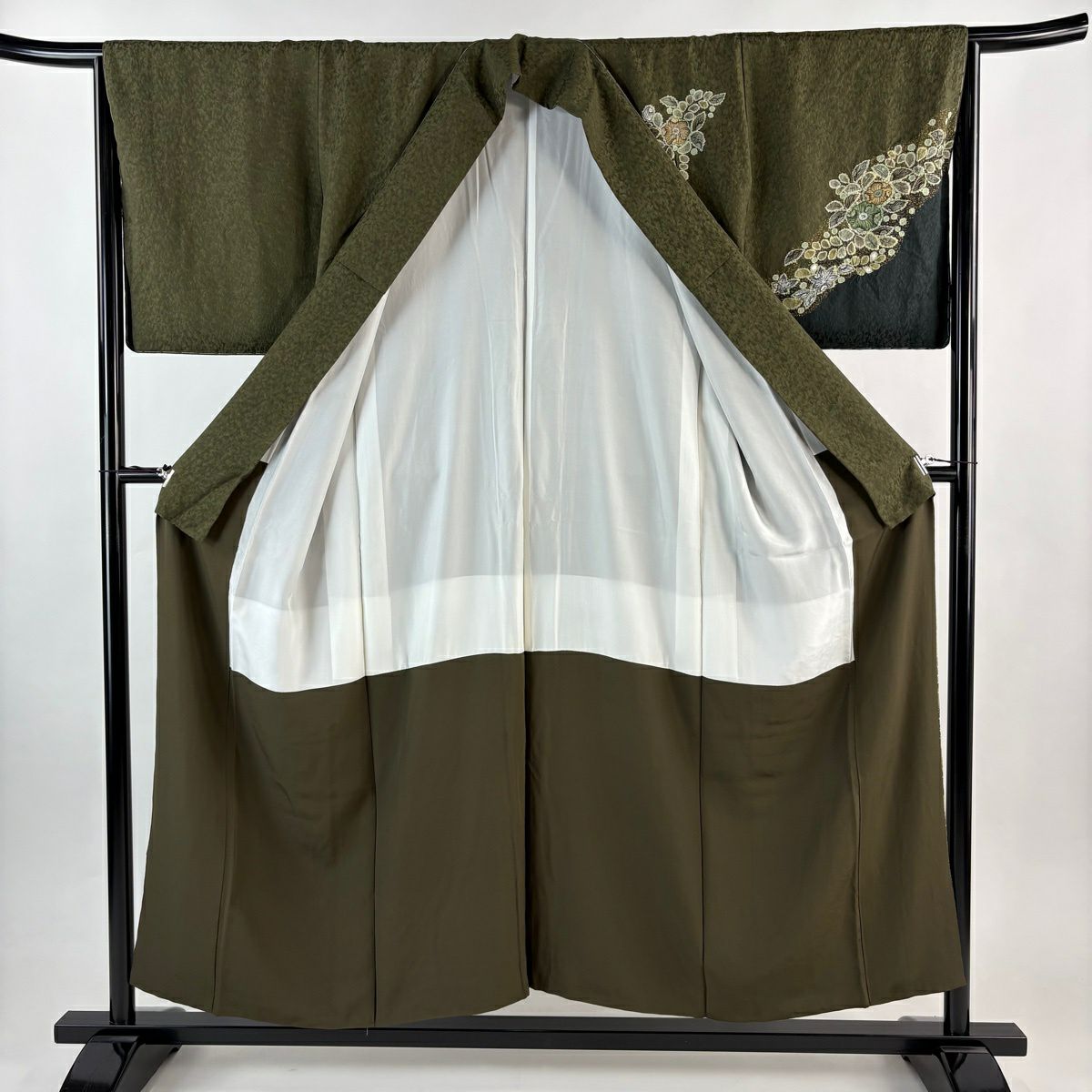 【美品】 付下 身長154cm 袖長65cm M 雙層 辻花染 樹木 茶綠 純蠶絲 名品級